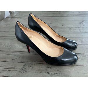CHRISTIAN LOUBOUTIN Kid Prorata 90 Black Leather Round Toe Pumps Size 40.5 10.5